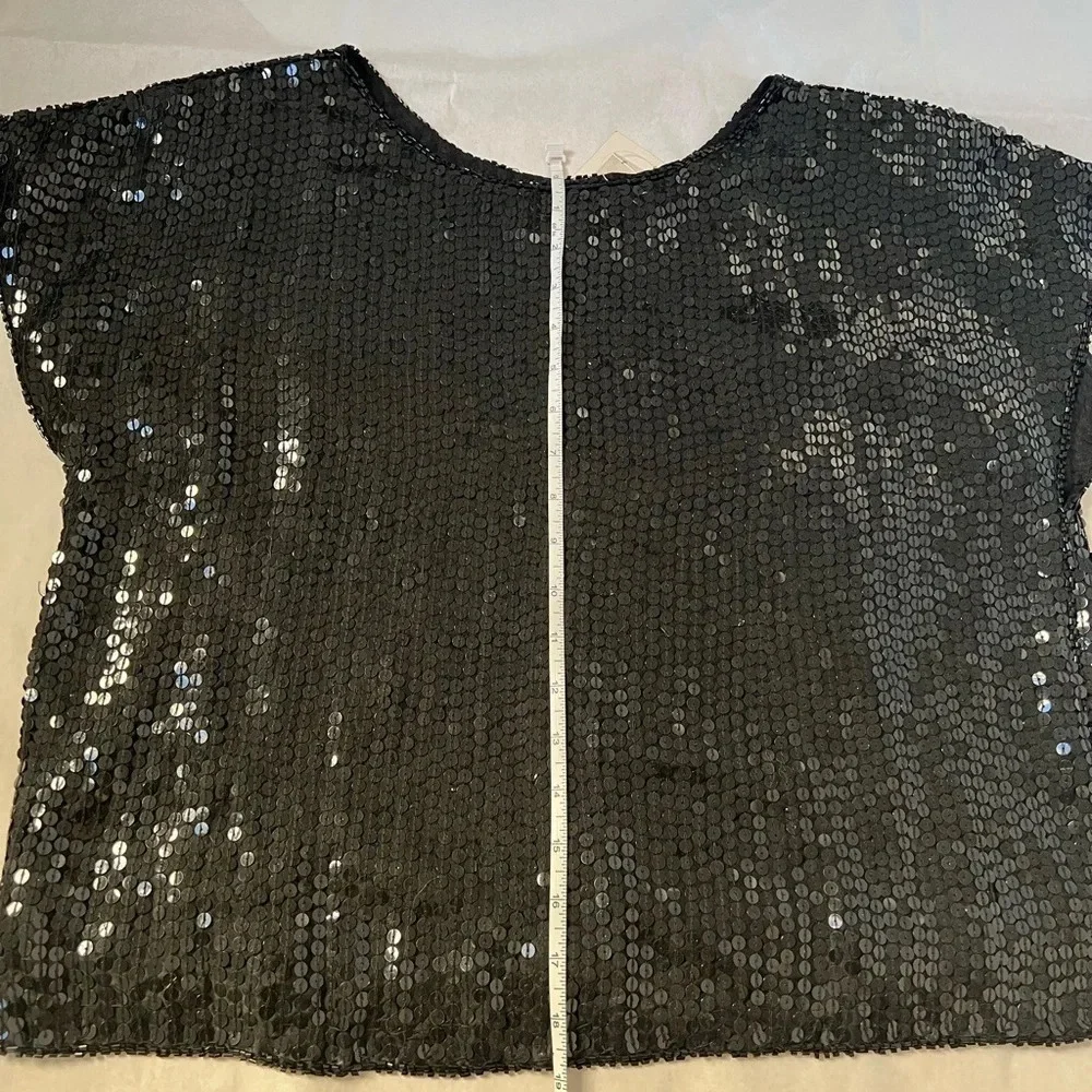 Shimmer New York Sequence Black Padded Shoulders  100% Silk Top M NWT - Picture 8 of 9